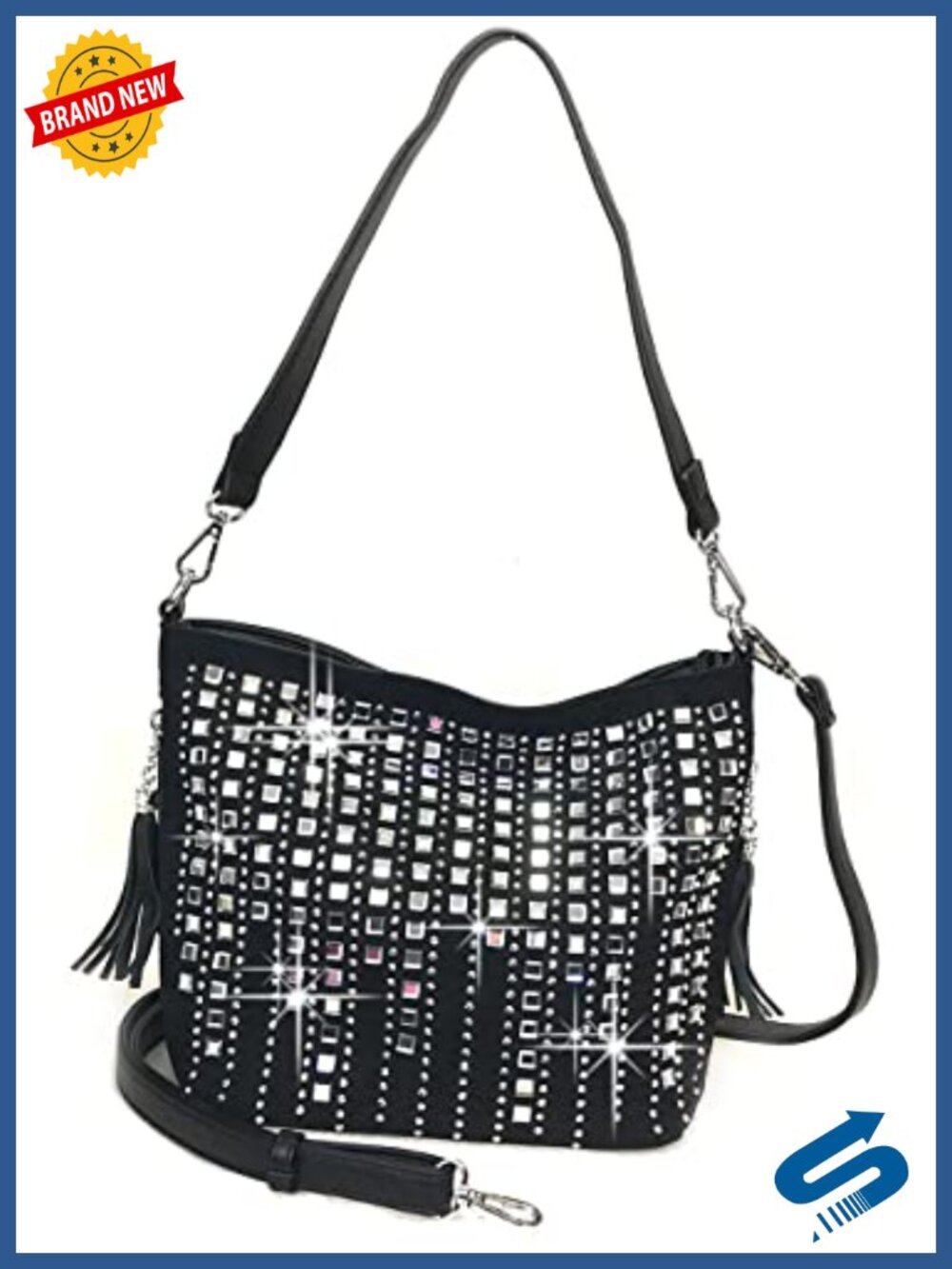Rhinestone Waterfall Crossbody Bag with Detachable Strap